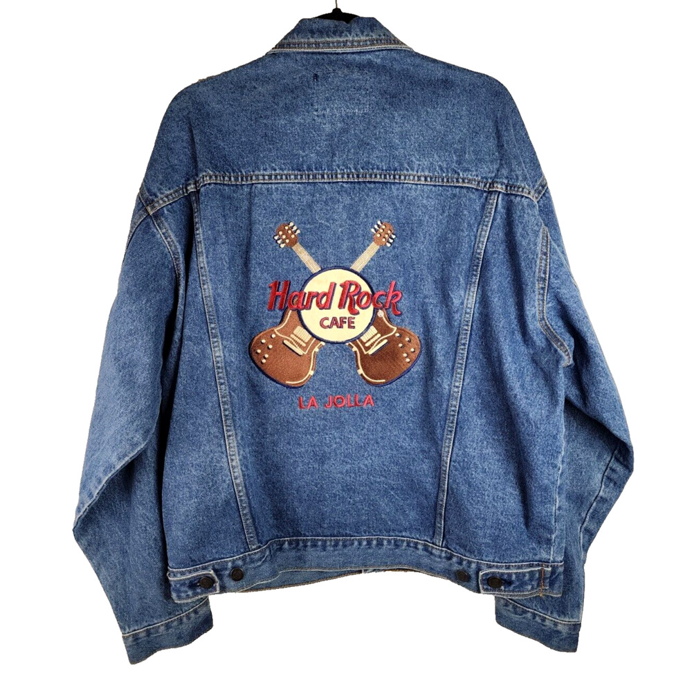 NEW NWT Hard Rock Cafe LA JOLLA Blue Jean Jacket Embroidered Guitar Sz XL RARE